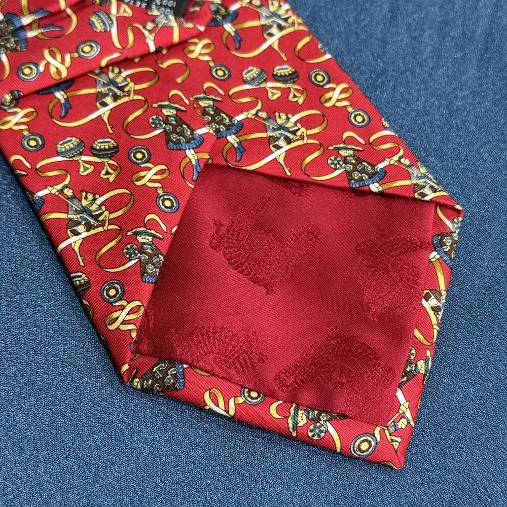 Kieselstein-Cord Silk Tie Red Medieval Musical Instruments Made Italy 4